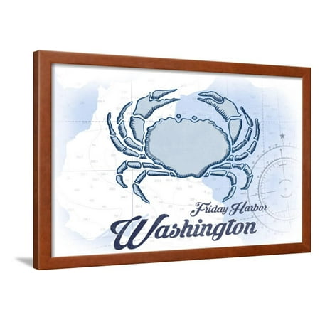 Friday Harbor, Washington - Crab - Blue - Coastal Icon Framed Print Wall Art By Lantern (Best Coastal Towns In Us)