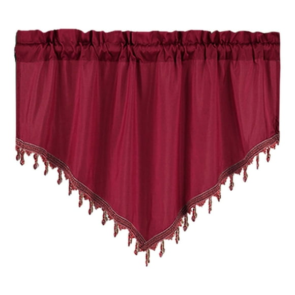 Macrame Sheer Windows Valance 51.1"W x 23.6"L, Scalloped Kitchen Curtain Triangular, Bathroom Swag Sheer with Rod Pocket, Short Valance Drape for Bedroom Living Room (Red)