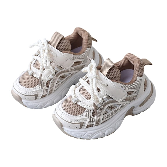 Kids Chunky Sneakers for Boys Girls Lightweight Slip on Breathable Mesh Lace up Running Athletic Sports Shoes Khaki Size 12 Little Kid
