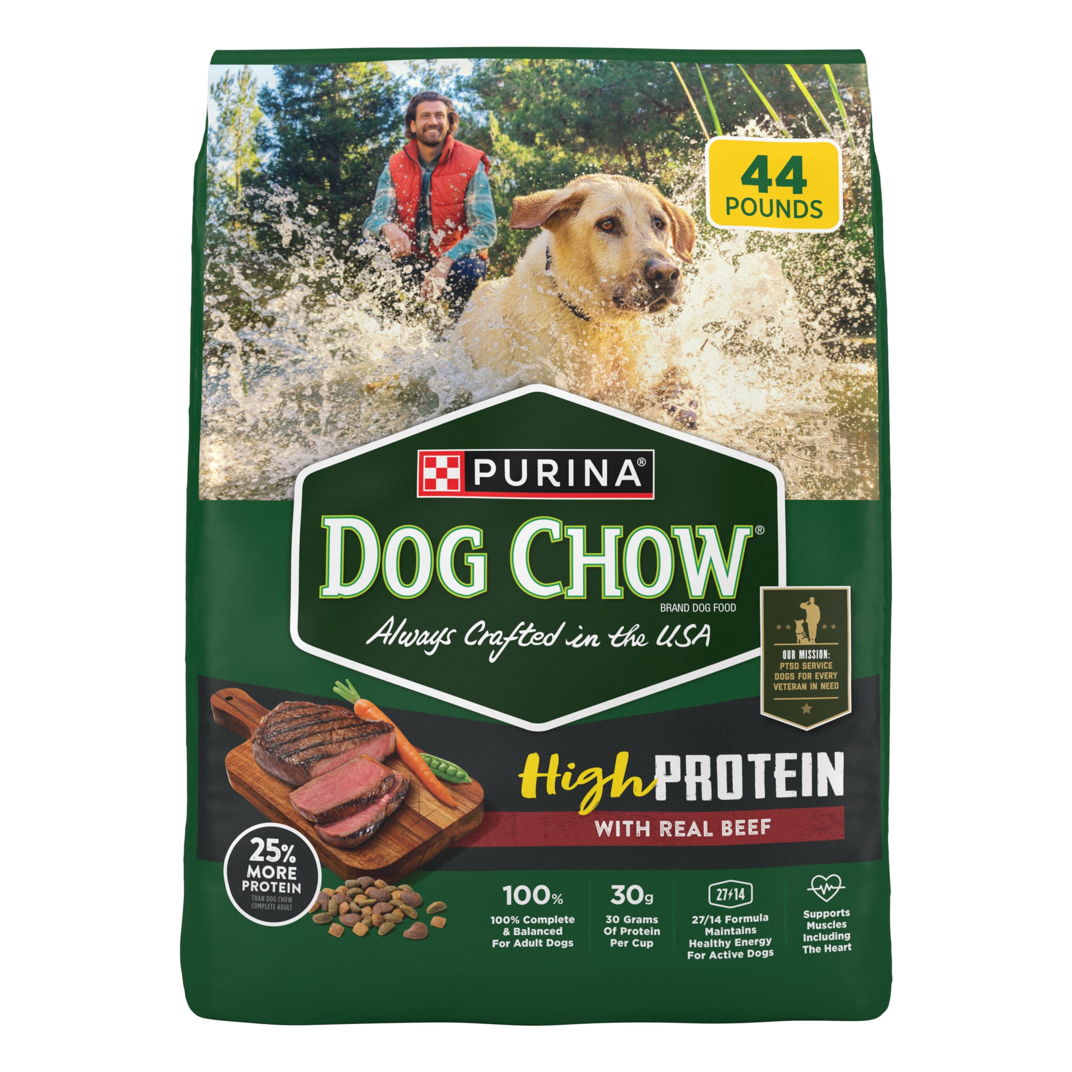 Purina Dog Chow High Protein Dog Food Dry Recipe with Real Beef, 44 lb Bag