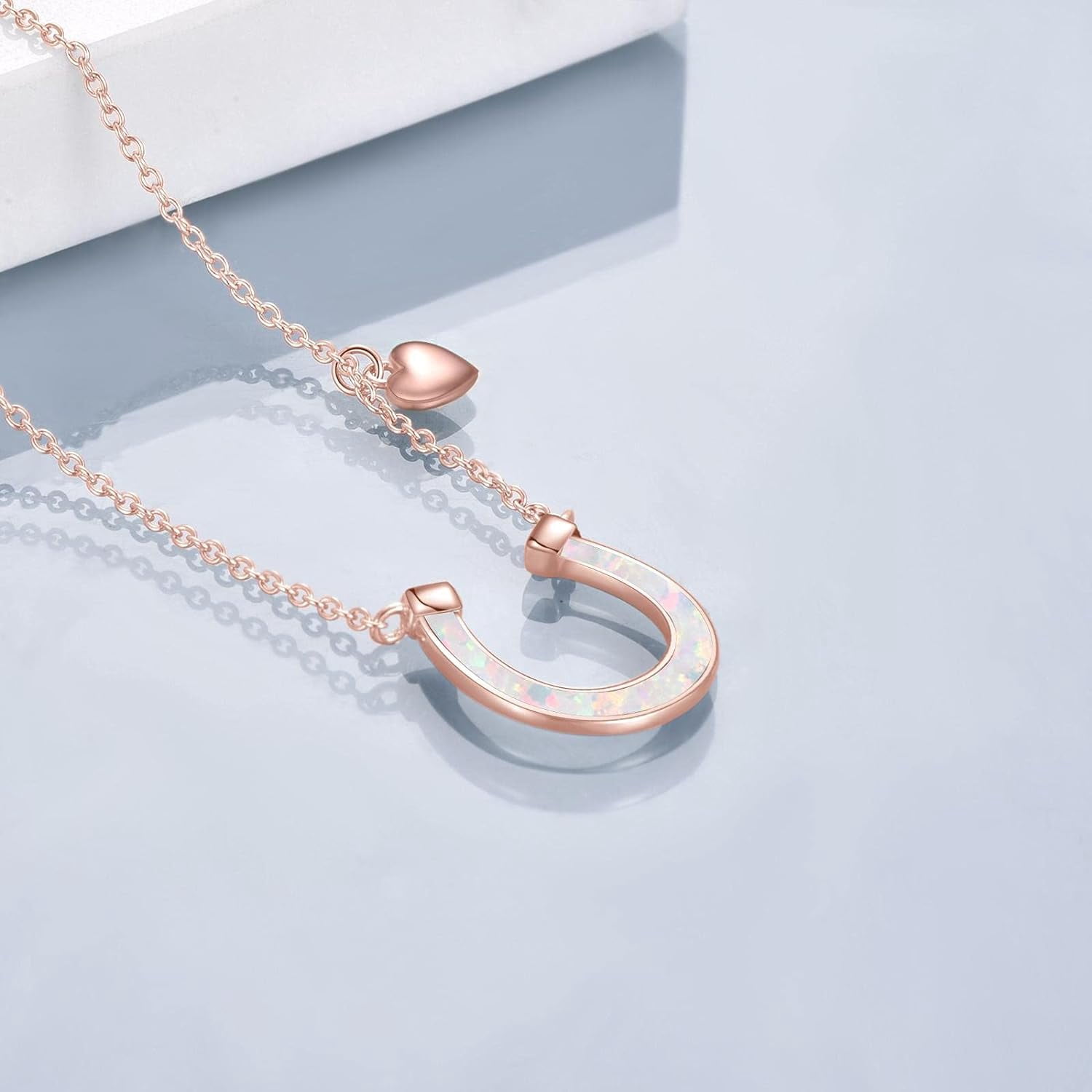 YAFEINI White Opal Horseshoe Necklace for Women Sterling Silver White Opal Horse Jewelry Gifts for Women