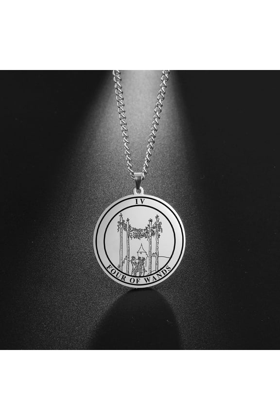 Tarot Necklace Suit of Round Pendants Spiritual Jewelry for Witchy Jewelry(FOUR OF WANDS)