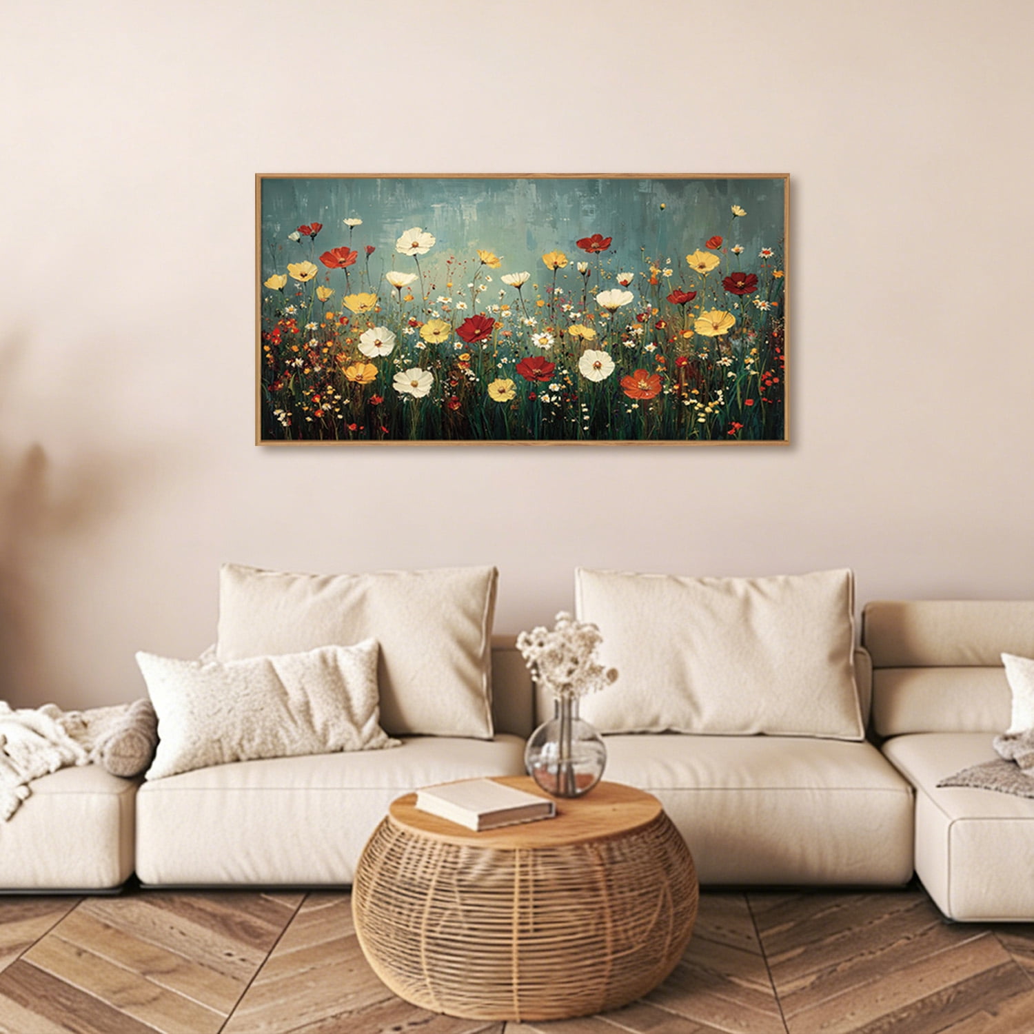 TOARTi Boho Vintage Floral Canvas Wall Art Moody Wildflowers Framed Print Colorful Abstract Botanical Artwork for Bedroom Living Room Office 20x40 Inch