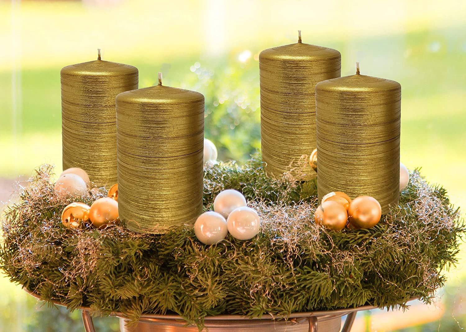 Hyoola, 2.75 x 5 Unscented Gold Brushed Metallic Rustic Pillar Candles, Paraffin Wax with Cotton Wicks, 6-Pack