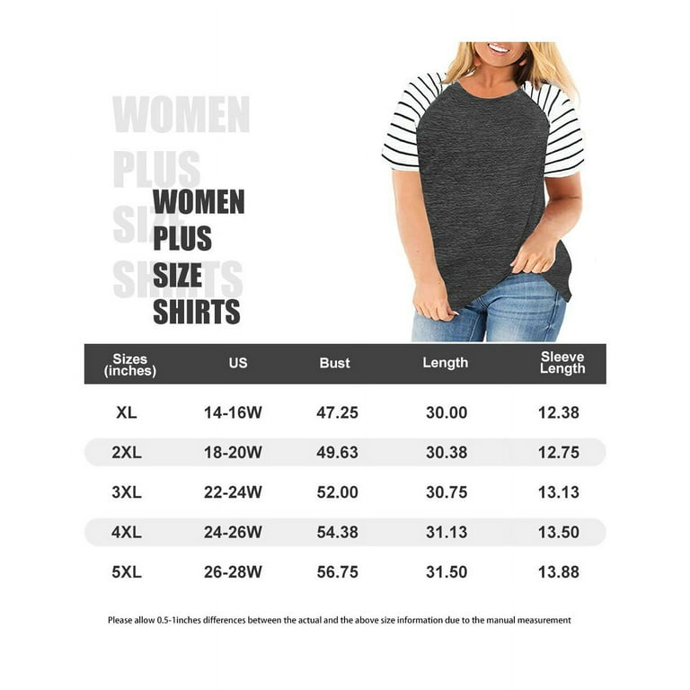 TIYOMI Plus Size Tops For Women Grey T-Shirts Stripe Short Sleeve Tees  Raglan Round Neck Color Block Pullover Tunics Casual Loose Fit Blouses 5XL  26W