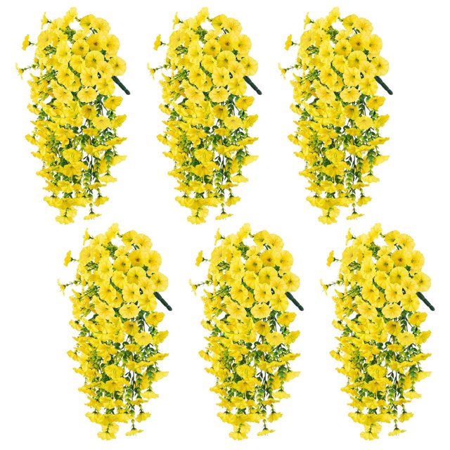 Flores artificiales, flores falsas, flores de imitación, juego de regalo para mujer, 6 piezas, jardín al aire libre, realistas, artificiales y para colgar en la pared, simulación de ratán para colgar