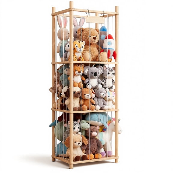 Stuffed Animal Storage, Wood Stuffed Animal Zoo Storage, Space Save Toy Organizer, Large Capacity Stuffed Animal Holder, Perfect for Playroom Bedroom