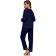 thumbnail image 5 of EA'S SECRET Women's Pajama Set 100% Cotton 2 Piece Lounge Pjs Soft Sleepwear Fall Long Sleeve Long Pant With Pockets(Navy Blue,M), 5 of 11