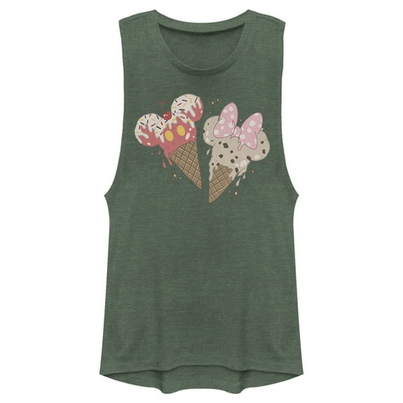 Junior's Mickey & Friends Ice Cream Lovers  Festival Muscle Graphic Tee Pine Green Heather 2X Large
