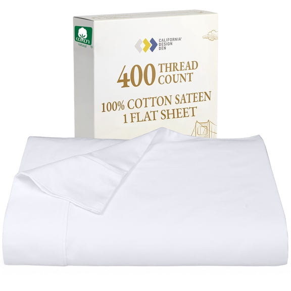 White King Size Flat Sheet Soft & Durable, 100% Cotton, 400 Thread Count Sateen, Smooth & Breathable Top Sheet Only (Bright White)