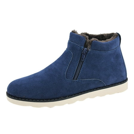 XDDST Slip On Shoes Fashion Winter Men Snow Boots Round Toe Flat Bottom Non Slip Water-Proof Side Zipper Suede Plush Warm