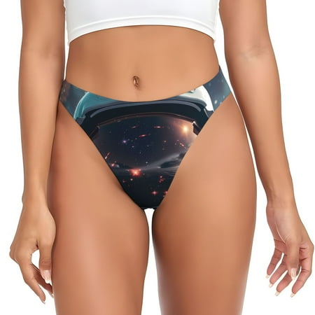 Qokaie Astronaut Helmet Reflections Printed Women s Cotton Thong Underwear  Sexy Breathable Panties G-string-X-Small
