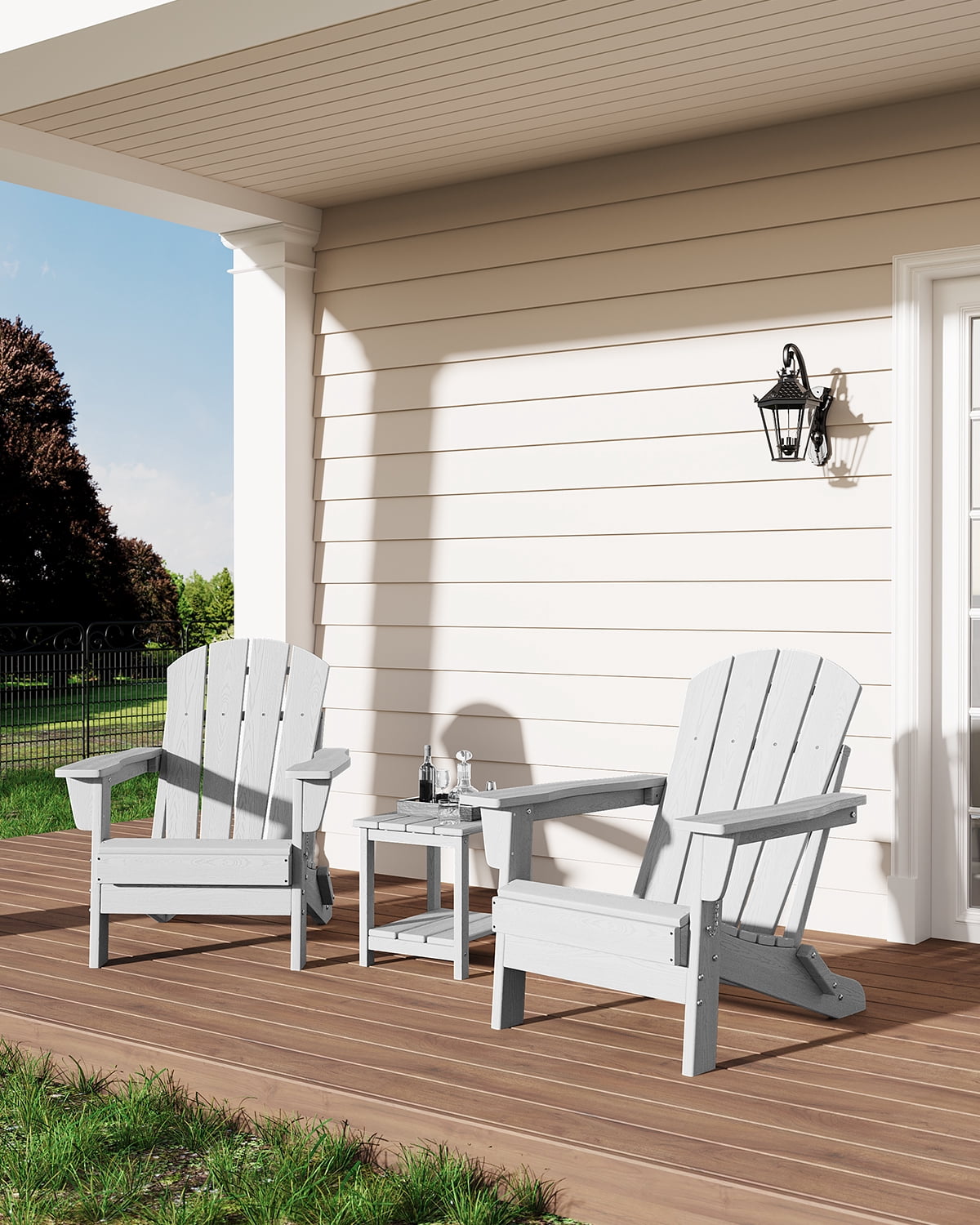 Folding Adirondack Chairs, HDPE Plastic Outdoor Chairs with Wood Texture - 380Lbs & Weather Resistant for Fire Pit, Deck, Patio, Pool, Backyard