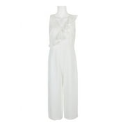 Adrianna Papell Flutter V-Neck Sleeveless Zipper Back Solid Jumpsuit-IVORY / 14