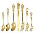 thumbnail image 3 of Juego de vajilla de lujo de estilo occidental de acero inoxidable, juego de cubiertos de estilo vintage dorado con grabado para bodas, cuchillo, tenedor, cuchara y cucharilla, 1 pieza, 3 of 6