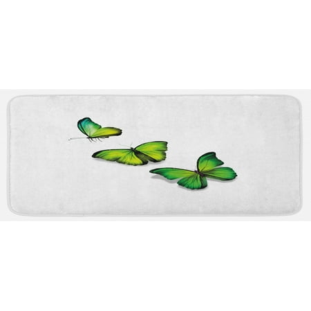 

Green Kitchen Mat 3 Vibrant Butterflies on White Backdrop Spring Nature Plush Decorative Kitchen Mat with Non Slip Backing 47 X 19 Lime Green Fern Green by Ambesonne