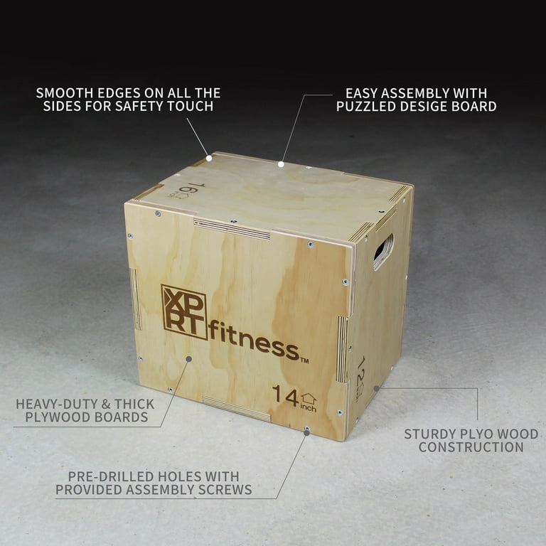 XPRT Fitness 3 in 1 Wood Plyometric Jump Box Fitness Training Conditioning Step Exercise Size 16 18 20