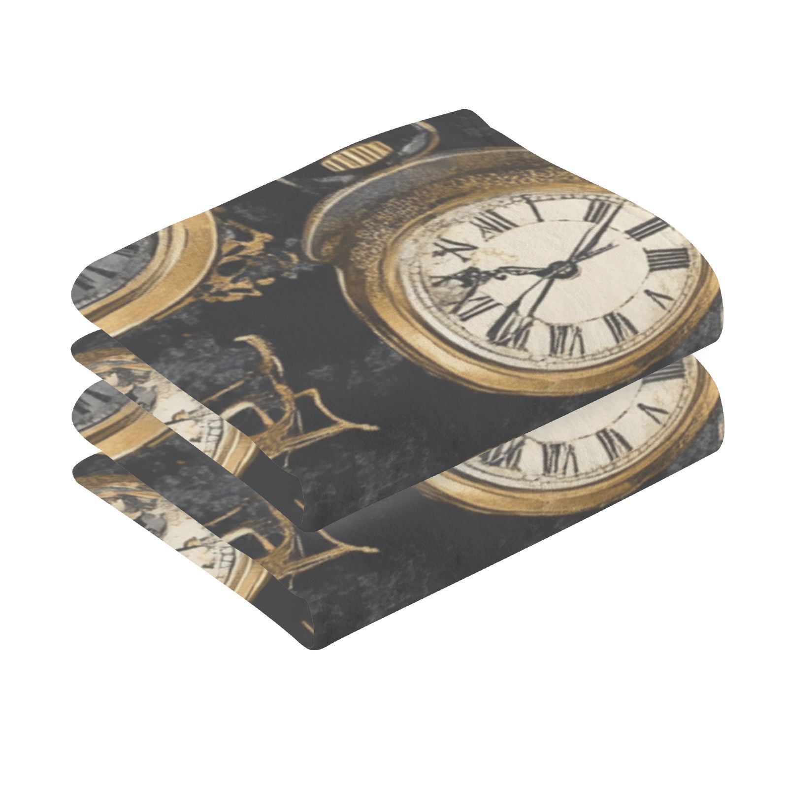 Gold Pocket Watches Hand Towels Cotton Bath Towels Large Face Towels Absorbent for Bathroom 2 Packs