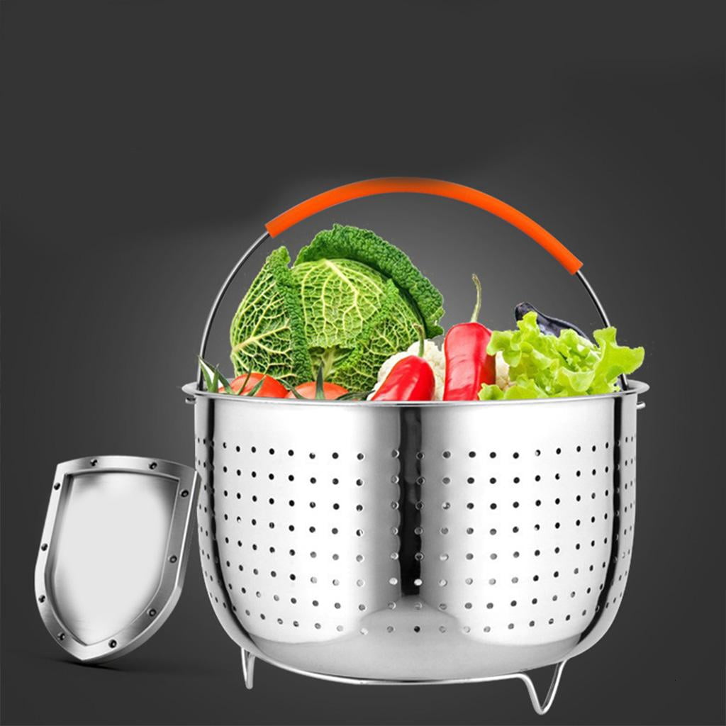 WE-POLUJ Kitchen Stainless Steel Steamer Basket with Silicone Covered Handle for 3/6/8 Quart Pressure Cooker Insert Accessories Vegetable Cleaning Drainer