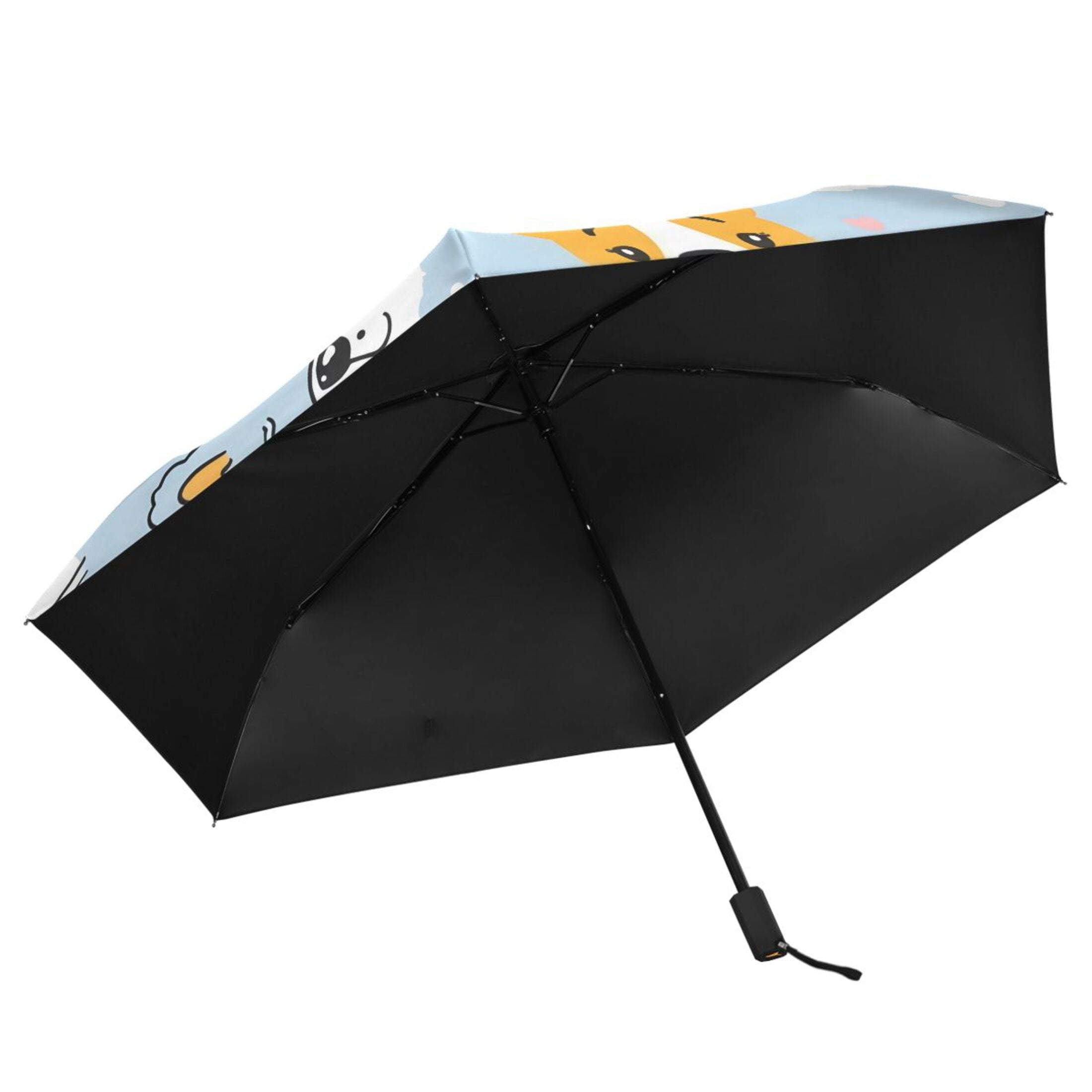 Cute Doodle Dogs Paw Prints Hearts All Weather Umbrella Triple Folding Parasol 6 Ribs UV Protection Portable