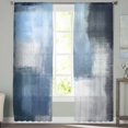 thumbnail image 2 of Abstract Blue Semi Sheer Curtains 108 Inch Length 2 Panels Set, Gradient Neutral Brush Strokes Artwork Sheer Kitchen Curtain Privacy Voile Window Curtain for Living Room Bedroom Rod Pocket Drapes, 2 of 7