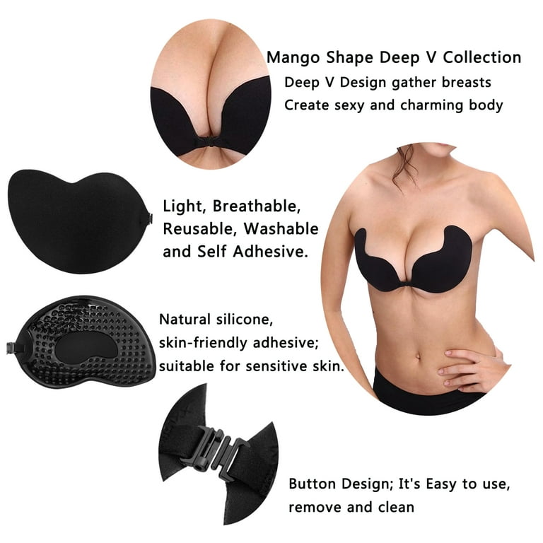 SAYFUT Invisible Silicone Bras for Women, Self Adhesive Strapless Bra with  Drawstring, Reusable Push Up Bra, Upgrade style, Beige/ Black