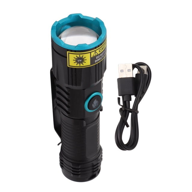 Linterna de luz negra de 365 nm con zoom, tipo C, recargable, carcasa de aleación de aluminio, linterna LED portátil para orina de mascotas.