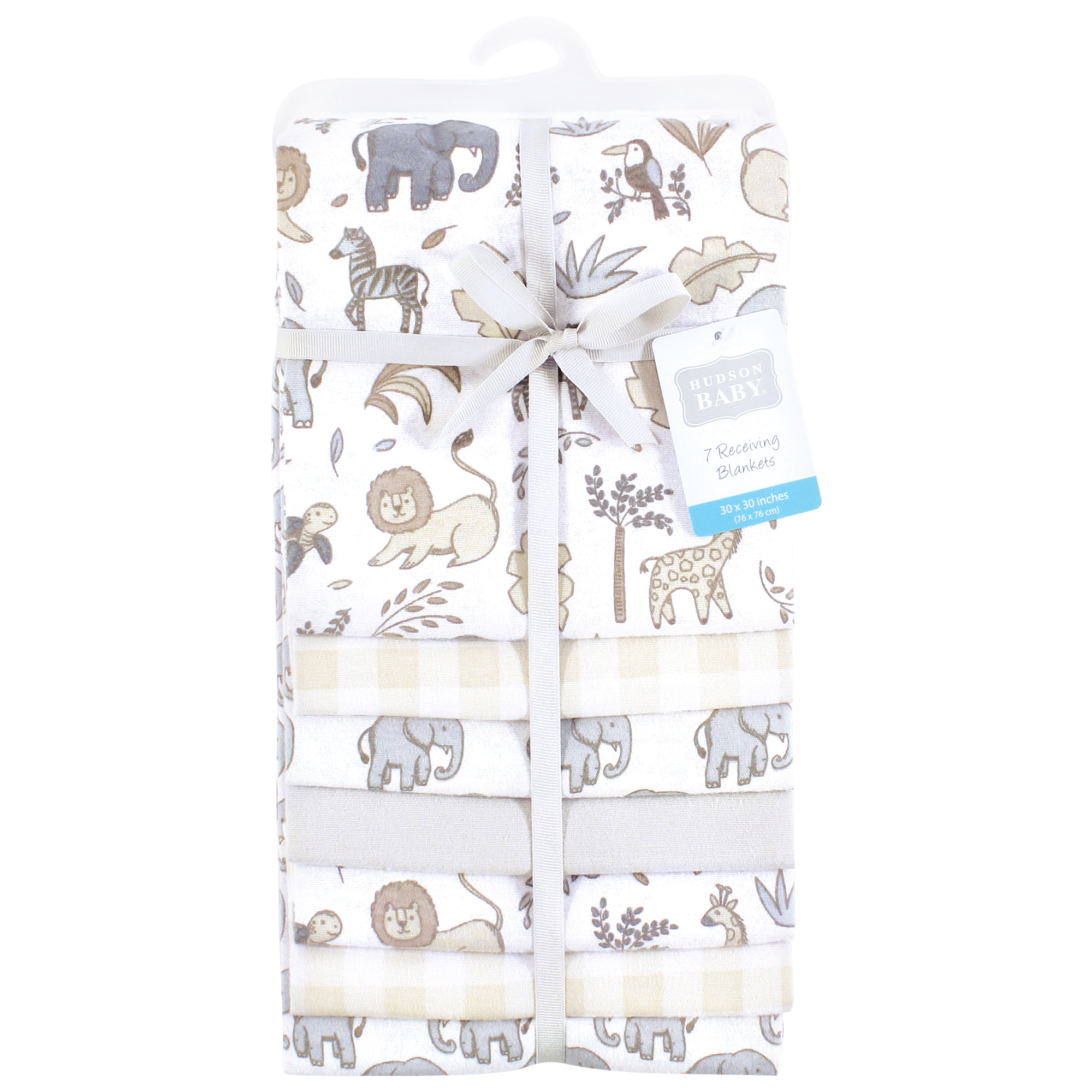 Little Treasure Hudson Baby Cotton Poly Flannel Receiving Blankets Multipack, Grey Neutral Safari, 30x30 inches