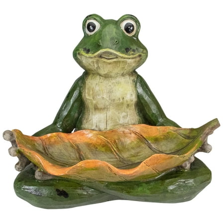 Northlight 14" Green Frog with Leaf Birdfeeder Outdoor Garden Statue