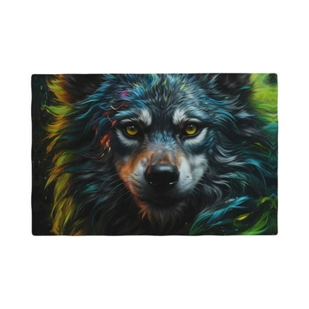 

Table Placemats Set of 4 - Realistic Style Green Fur Wolf 12x18 In Faux Linen Double Heat Resistant Place Mats Cloth Indoor/Outdoor Placemats Washable Table Mats for Dining Kitchen Party