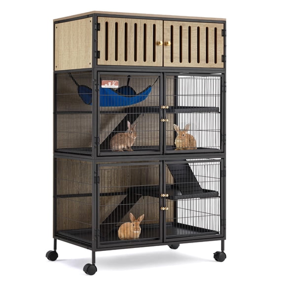 Metal Large Guinea Pig Cages 5 Levels, 50.0" H Rolling Ferret Cage with Removable Ramps & Double Door, Critter Nation Cage with Locker, Squirrel Cage Christmas Decoration Pet Crate Furniture