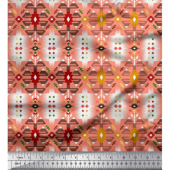 Soimoi Cotton Poplin Fabric Geometric Southwestern Print Fabric by the Yard 56 Inch Wide