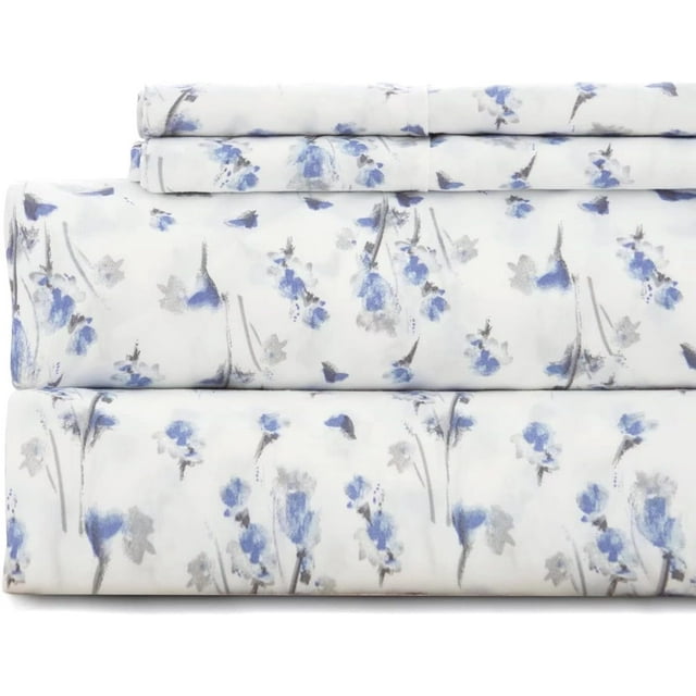 King Size Bed Sheets Set PC Soft Cooling Thread Count Microfiber Printed Sheet Deep Pocket Breathes Better Machine Washable Tropical Palm Tree Fronds Patterned Double