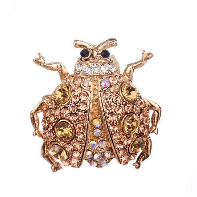 Broche con decoración de mariquita de aleación para mujer a la moda con accesorio de circón (champán)