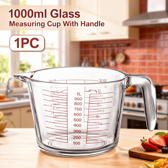 Measuring Cup for Baking and Cooking - 1000ml Heatproof Borosilicate Glass Jug with Handle,Precise Ml Oz Measurement,Microwave Safe,Thickened Durable,Large Capacity Kitchen Tool