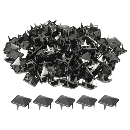 Uxcell 80Pcs Square Pyramid Rivets  10mm Four-Jaw Studs Spikes  Copper Punk Rock Nailhead Spots (Metallic Black)
