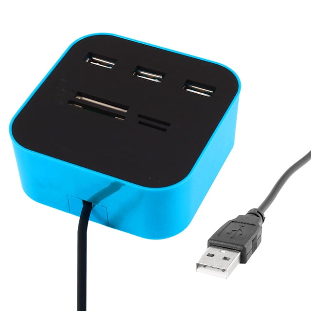 Blue Black LED Light 480Mbps 3 Ports Splitter USB 2.0 HUB TF SD All-in-1 Card Reader Combo