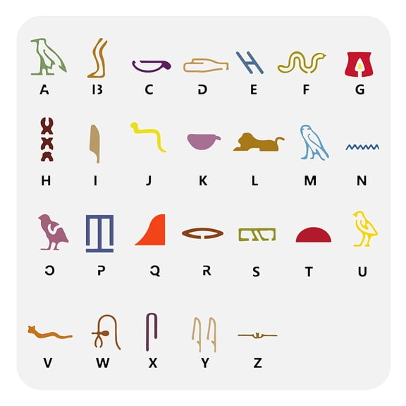Alphabet Stencil for Painting - 11.8x11.8inch Hollowed Hieroglyphs Drawing Template - Plastic PET 26 Alphabet Stencil for Decorative