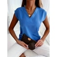thumbnail image 3 of Elegant Solid V Neck Blouse, Short Sleeve Blouse For Spring & Summer, Women's Clothing, 3 of 3