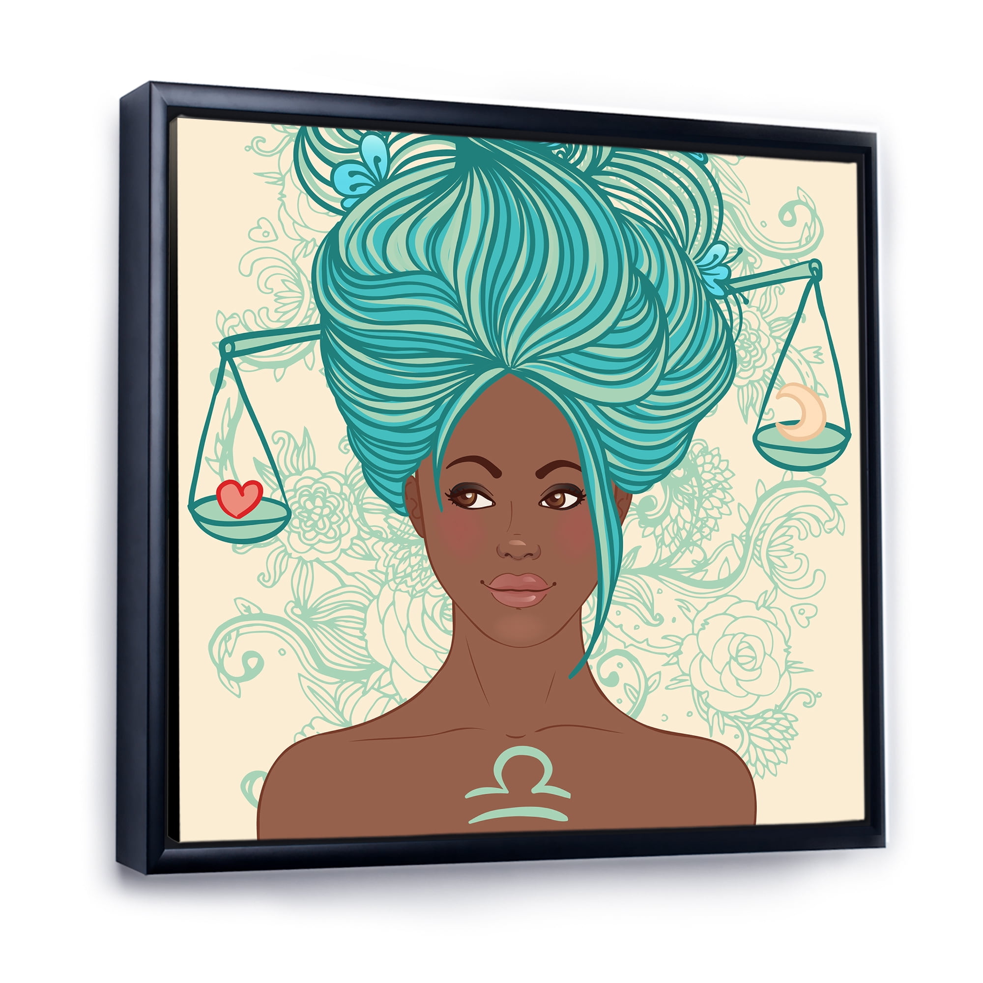 Designart 'Portrait of African American Woman With Blue Hair I' Modern Framed Canvas Wall Art Print