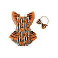 thumbnail image 2 of Infant Baby Girl Halloween Jumpsuit Set 3M 6M 12M 18M Cartoon Pumpkin Print Flying Sleeve Romper + Bow Headband, 2 of 10