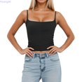 thumbnail image 2 of Huanglei Womens's Camisole Spaghetti Strap Round Neck Slim Fit Layering Tank Top (Black, Large), 2 of 6