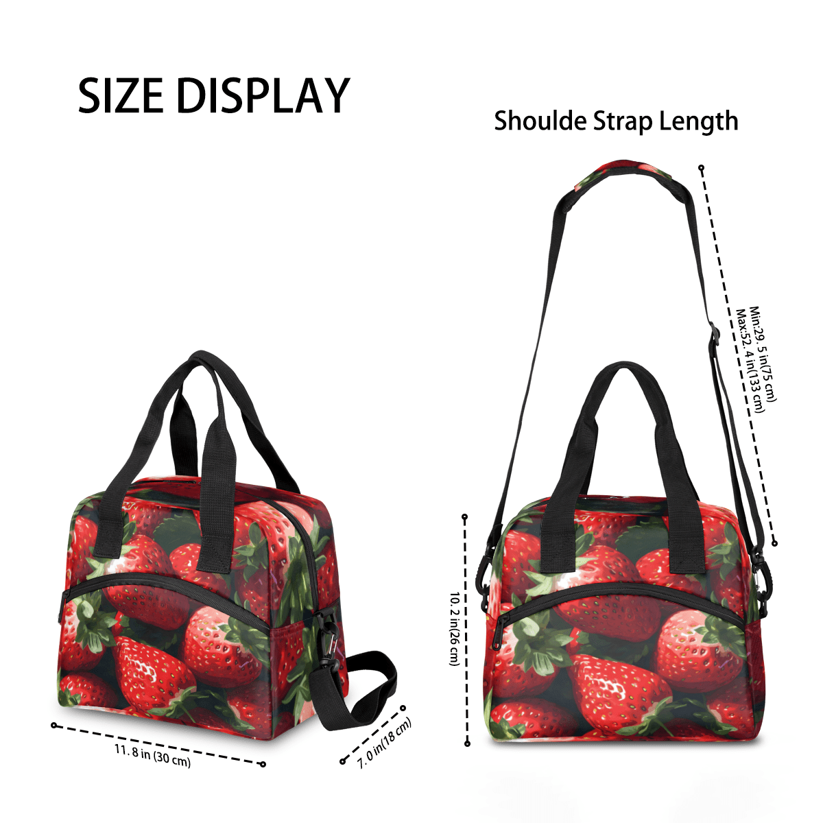 Herdesigns Fresh Strawberries Insulated Lunch Bag for Women Men Adults Large Reusable Lunch Box Leakproof Portable Cooler Tote Bags with Adjustable Shoulder Strap