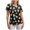 thumbnail image 6 of GEWSEY Easter Scrub Tops Women Cute Bunny Colorful Eggs Print Nursing Scrubs Plus Size V Neck Short Sleeve Nurse Uniform (Dark Gray, 3XL), 6 of 8