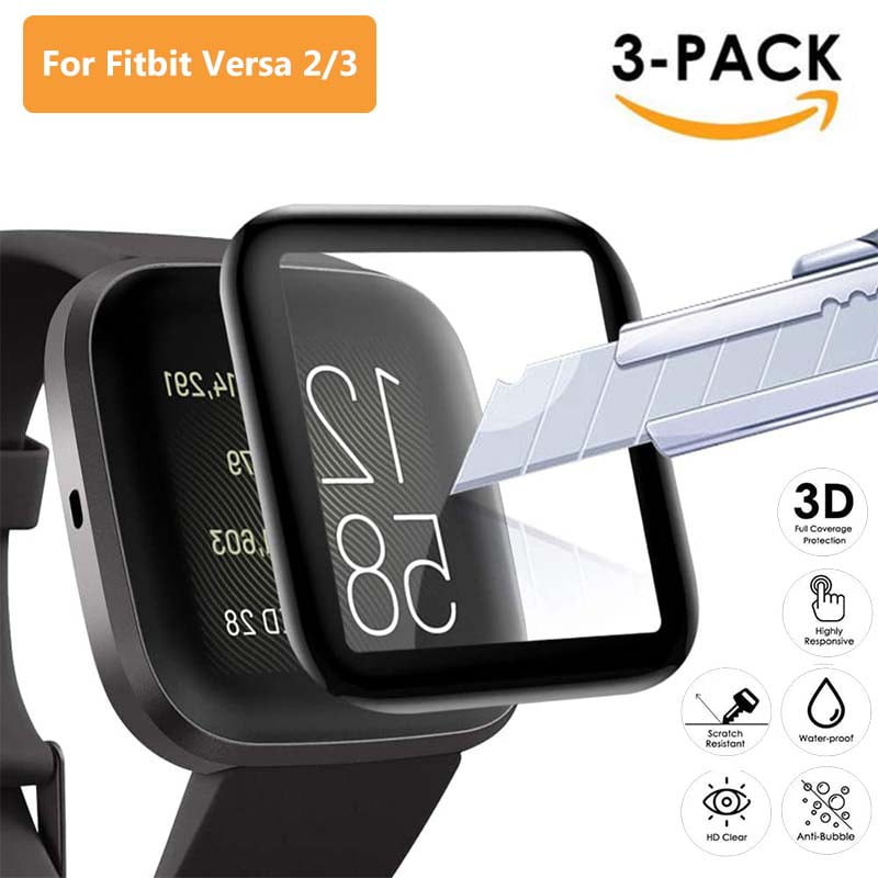 3 Pack Tempered Glass Screen Protector for Fitbit Versa Smart Fitness Watch Tracker Fitbit Versa 1 2 3 Watch Versa1 2 3 Screen Protector Guard Anti Fingerprint Anti Bubble Anti Scratch Ultra Clear Wal...