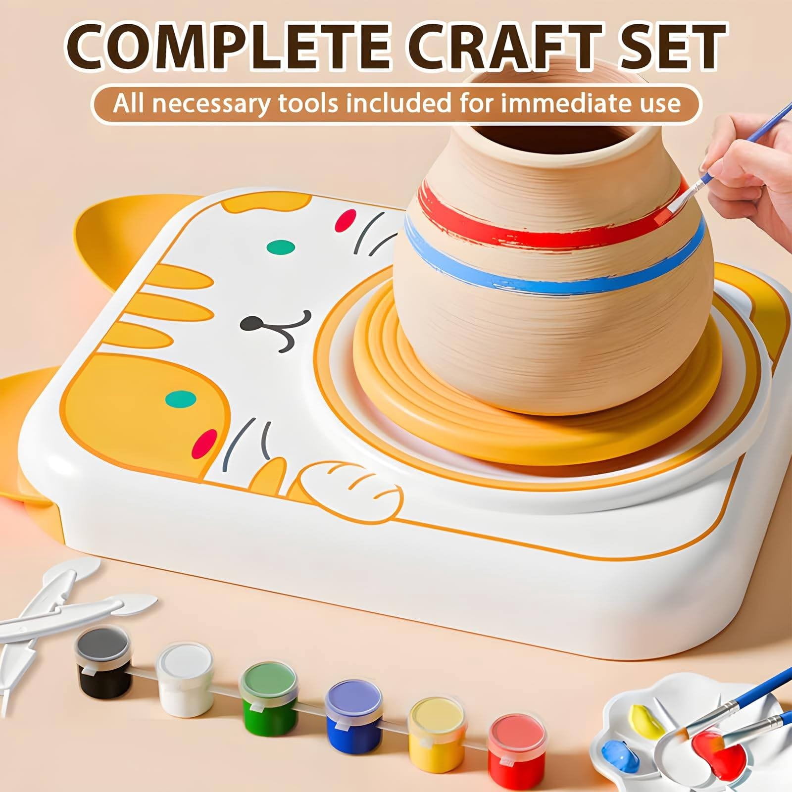 RUIG Pottery Wheel for Kids，Art Supplies Arts & Crafts Kit, Crafts Toys for Girls 8-12, Pottery Studio Craft Kit with 2 Pack Air-Dry Clay,Girls Toys Birthday Christmas Gift for Kids
