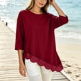 thumbnail image 6 of Lmueinov 3/4 Length Sleeve Womens Tops Crew Neck Lace Scalloped Hem Casual Shirts Solid Loose Fit Blouses Summer Fall Vacation Outfits, 6 of 7