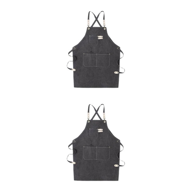 Minnieouse Delantal de trabajo Cafeshop Disfraz Ampliamente aplicable Lavable Cocina Restaurante Servicio Traje Jardinero Ropa Gris Gris 2piezas