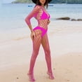 thumbnail image 4 of JSGEK Women Triangle Bikini Set with Fishnet Cover Up Sheer Long Sleeve Lingerie for Beach Vacation Pink Free Size, 4 of 5