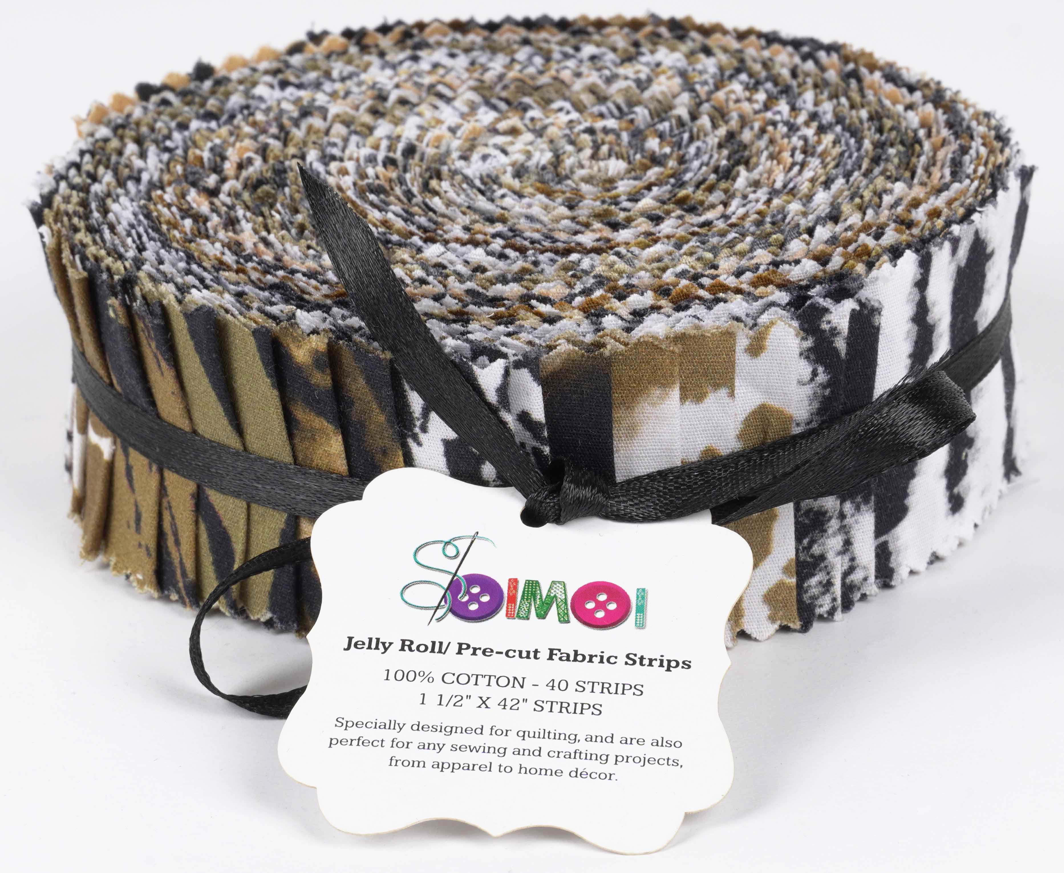 Soimoi 40Pcs Animals Print Precut Fabrics Strips Roll Up 1.5x42inches Cotton Jelly Rolls For Quilting - Purple